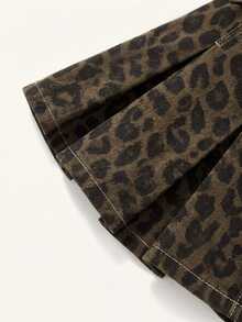 Maija Kids Maija Kids Young Girl Leopard Print Pleated Casual Denim Skirt - Multicolor - View 3
