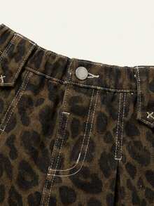 Maija Kids Maija Kids Young Girl Leopard Print Pleated Casual Denim Skirt - Multicolor - View 4