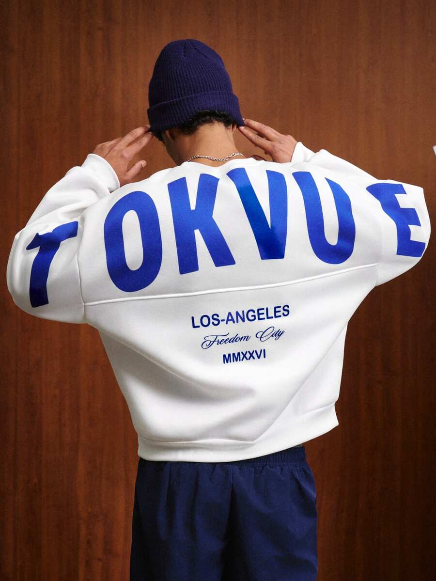 TOKVUE Men's Casual Loose Knit Patchwork Sweatshirt, Summer Style, Suitable For Streetwear Fashion - White - View 1