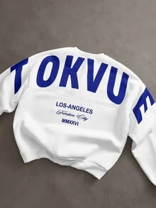 TOKVUE Men's Casual Loose Knit Patchwork Sweatshirt, Summer Style, Suitable For Streetwear Fashion - White - View 3