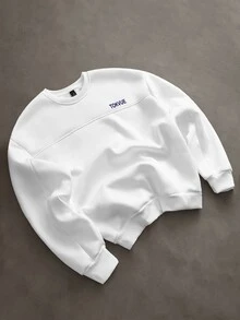TOKVUE Men's Casual Loose Knit Patchwork Sweatshirt, Summer Style, Suitable For Streetwear Fashion - White - View 7
