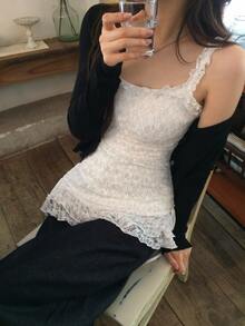 DAZY Women's Camisole With Ruffle Lace Trim, Korean Style Spring/Summer Tank Top - White - View 5