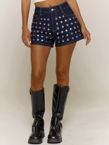 MUSERA Women Denim Shorts - Navy Blue - View 4