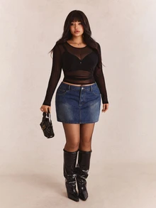 CovetEZ Plus-Size Women's Black Sexy See-Through Lace Top, Suitable For Layering Or Wearing Alone. - Black - View 5