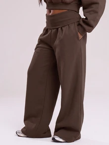 MUSERA Extreme Wide Leg Fold Over Waist Pants Vacation Boho Elegant Holiday Airport Spring Casual Summer - Brown - View 3