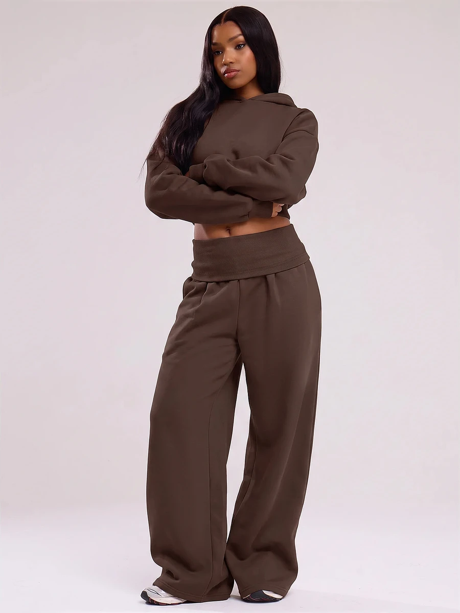 MUSERA Extreme Wide Leg Fold Over Waist Pants Vacation Boho Elegant Holiday Airport Spring Casual Summer - Brown - View 1