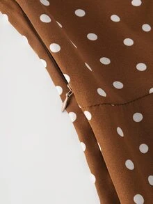 SHEIN PariChic Women's Elegant Brown Polka Dot Split A-Line Dress With Bowknot Long Sleeve Inner Layer, Commuter Dress - Ivory White - View 6