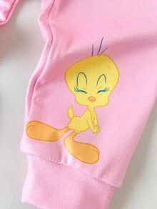 LOONEY TUNES X SHEIN 女嬰可愛針織卡通圖案修身居家服套裝 2件組 - 粉色 - 查看 8
