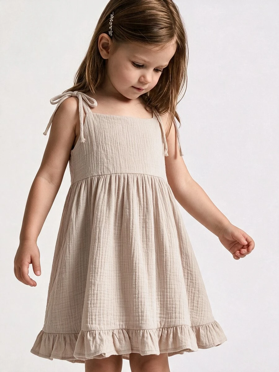 Maija Kids Maija Kids Young Girl Young Girl Woven Solid Color Spaghetti Strap Tank Dress - Apricot - View 1