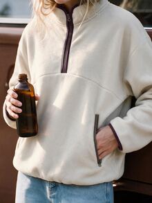 WanderVale Jaket Fleece Lengan Panjang Kerah Tegak Satu Potong untuk Wanita (Model Reguler) - Aprikot - View 3