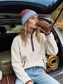 WanderVale Jaket Fleece Lengan Panjang Kerah Tegak Satu Potong untuk Wanita (Model Reguler) - Aprikot - View 5