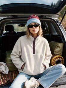 WanderVale Jaket Fleece Lengan Panjang Kerah Tegak Satu Potong untuk Wanita (Model Reguler) - Aprikot - View 4