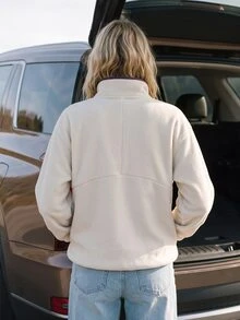 WanderVale Jaket Fleece Lengan Panjang Kerah Tegak Satu Potong untuk Wanita (Model Reguler) - Aprikot - View 2