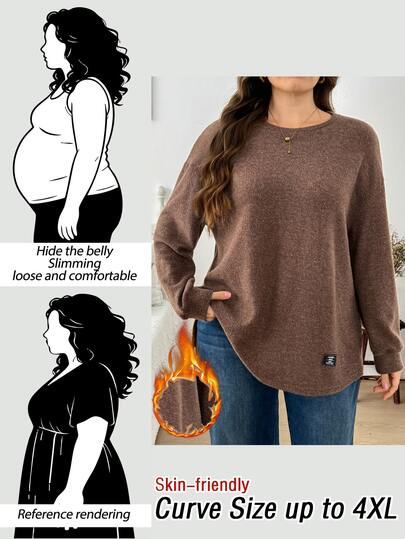 Easowa Curve Ropa Talla Grande Otoño/Invierno Casual Bloques de Color Rayas Hombro Caído Abertura Lateral Camiseta Conjunto Festivo