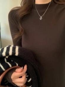 DAZY Women's Turtleneck Long Sleeve Fitted Basic T-Shirt, Casual & Fashionable For Everyday Wear,Fall Clothes - Coffee Brown - View 7
