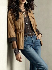 Selianne Women's Colorblock Patchwork Regular Fit Waist-Cinching Jacket - Multicolor - View 4
