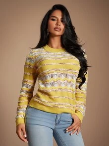 Radiana Women Multicolor Long Sleeve Knitwear Regular Length Basic Top Sweater - Multicolor - View 1