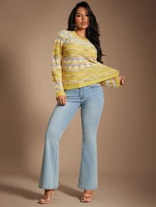 Radiana Women Multicolor Long Sleeve Knitwear Regular Length Basic Top Sweater - Multicolor - View 2