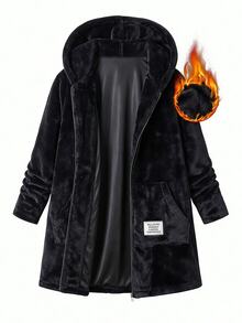 SHEIN Clasi Plus Size Women's Fleece Long Sleeve Zip-Up Hooded Winter Jacket - Black - View 9