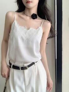 DAZY Women's Chiffon Lace Camisole, Unique Design, Off Shoulder Collar, Suit Lining, Loose Fit Casual Vest For Summer - Beige - View 5