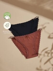 Lullawish Celana Dalam Segitiga Wanita Warna Polos Nyaman dengan Hiasan Pita Renda - MultiWarna - View 6