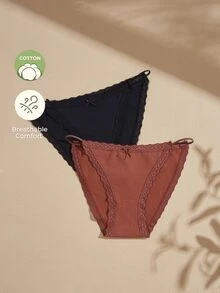 Lullawish Celana Dalam Segitiga Wanita Warna Polos Nyaman dengan Hiasan Pita Renda - MultiWarna - View 1