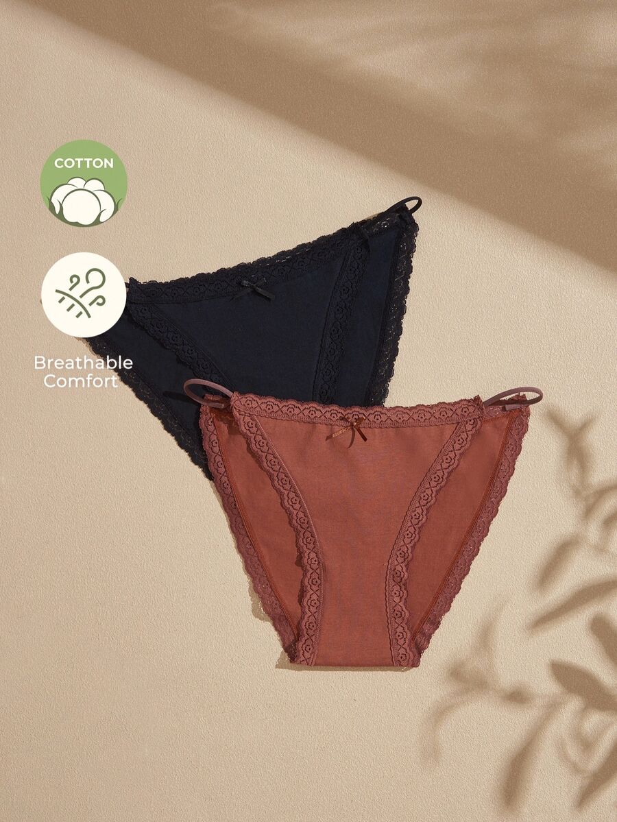 Lullawish Celana Dalam Segitiga Wanita Warna Polos Nyaman dengan Hiasan Pita Renda - MultiWarna - View 1