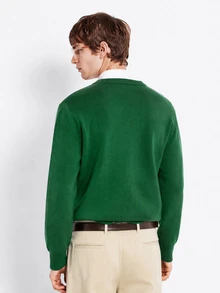 RONVEXI Men's Green Letter Print Single-Breasted Long Sleeve Versatile Cardigan - Multicolor - View 5