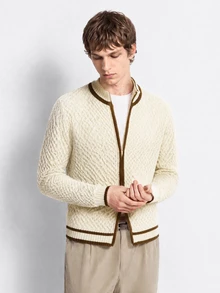 RONVEXI Men's Colorblock Casual Versatile Daily Wear Cardigan - Apricot - View 5