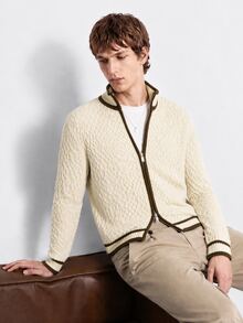 RONVEXI Men's Colorblock Casual Versatile Daily Wear Cardigan - Apricot - View 1