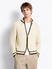 RONVEXI Men's Colorblock Casual Versatile Daily Wear Cardigan - Apricot - View 2