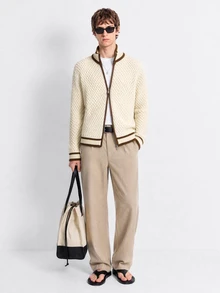 RONVEXI Men's Colorblock Casual Versatile Daily Wear Cardigan - Apricot - View 3