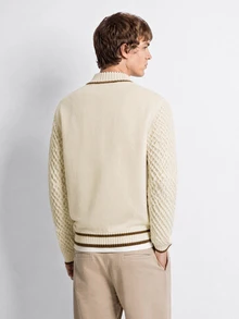 RONVEXI Men's Colorblock Casual Versatile Daily Wear Cardigan - Apricot - View 4