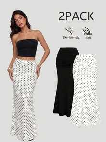 Sweetra Women's Elegant Fitted Mermaid Pleated Skirt For Vacation - White - View 1