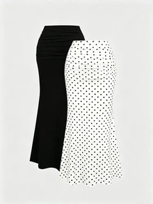 Sweetra Women's Elegant Fitted Mermaid Pleated Skirt For Vacation - White - View 2