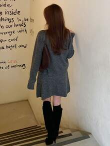 DAZY Women's Diamond Pattern Top, Skirt And Cardigan Knit Set - Grey - View 10