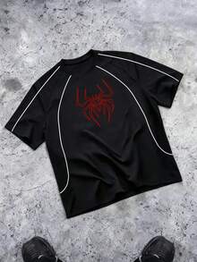 Gym Rark Men's Spider Pattern Casual Daily Wear Sports T-Shirt, Gym - Black - View 4