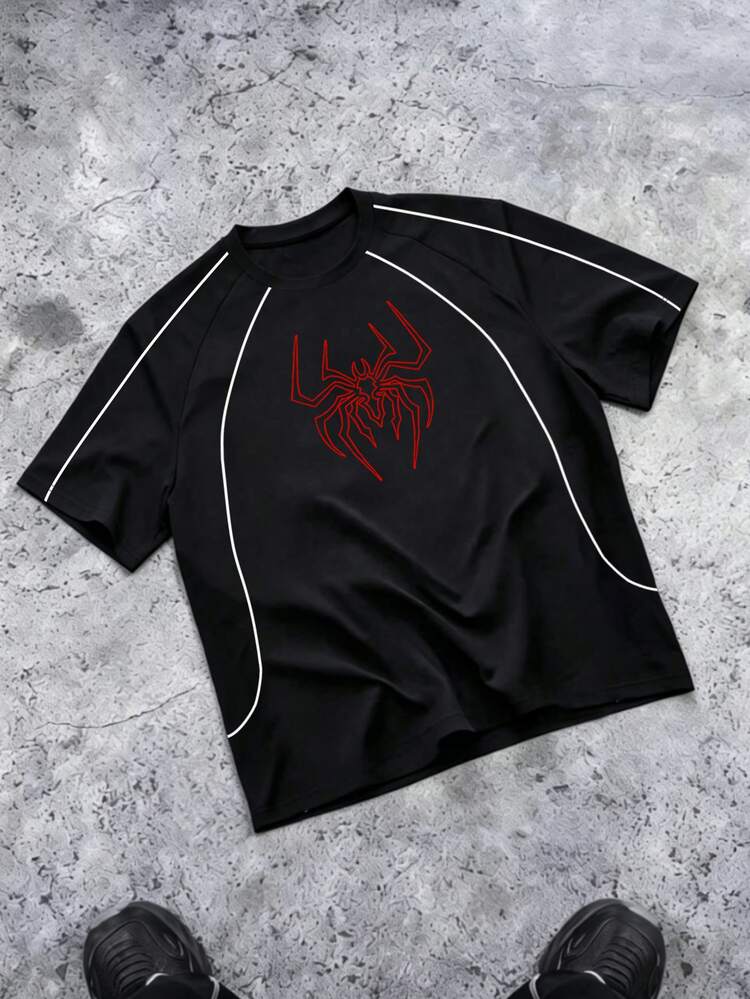 Sport MetroGents Men's Spider Pattern Casual Daily Wear Sports T-Shirt, Gym - Black - View 4