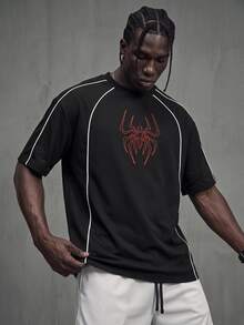Gym Rark Men's Spider Pattern Casual Daily Wear Sports T-Shirt, Gym - Black - View 2