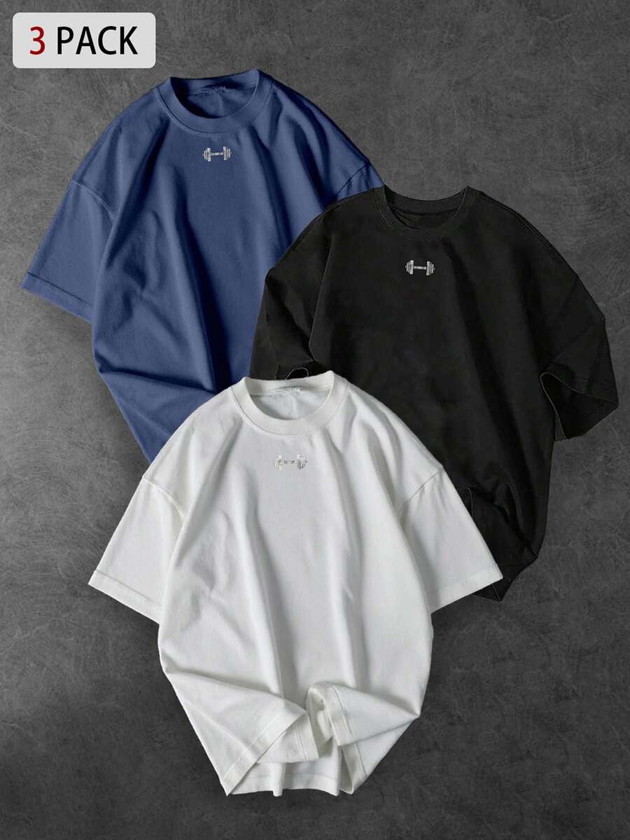 Sport MetroGents Men's 3pcs Crew Neck Casual Versatile Daily Wear Sports T-Shirt, Gym - Black - View 1