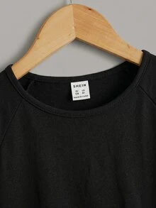 Maija Kids Maija Kids Tween Girls' Summer Casual Black T-Shirt,Raglan Short Sleeve Schiffy Ruffle Hem Tops For Back To School,Vacation,Holiday & Daily Girly Style,New - Black - View 5