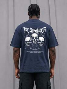 Sport MetroGents Men's Skull Graphic Print Sports T-Shirt, Gym - Navy Blue - View 2