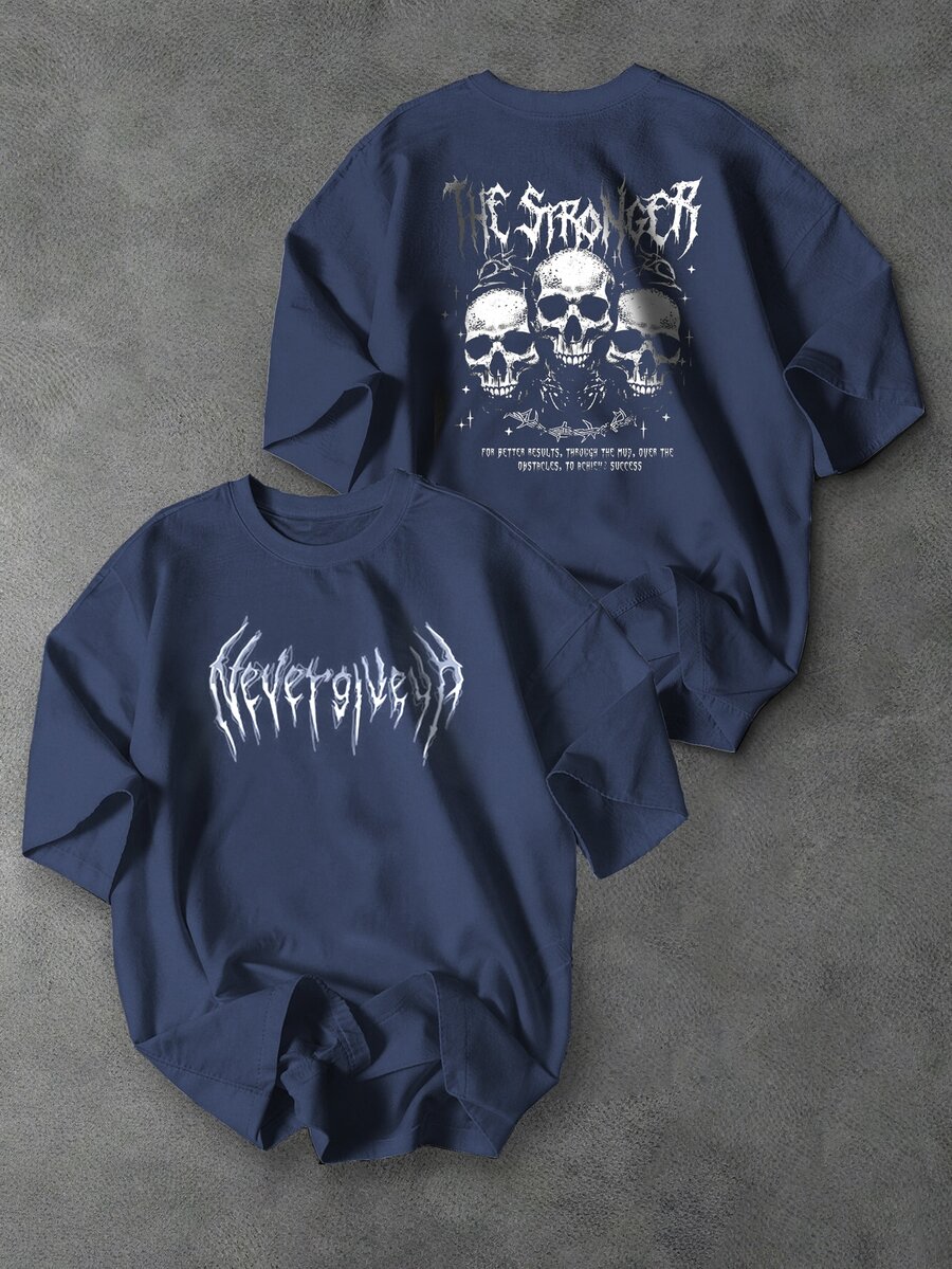 Sport MetroGents Men's Skull Graphic Print Sports T-Shirt, Gym - Navy Blue - View 1