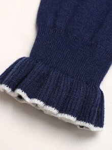 SHEIN Tween Girl Contrast Trim Kids Flounce Sleeve Sweater Autumn Dress - Navy Blue - View 9