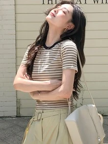DAZY Women's Summer Striped Printed Casual Short Sleeve T-Shirt Cute Tops - Multicolor - View 7