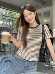 DAZY Women's Summer Striped Printed Casual Short Sleeve T-Shirt Cute Tops - Multicolor - View 9