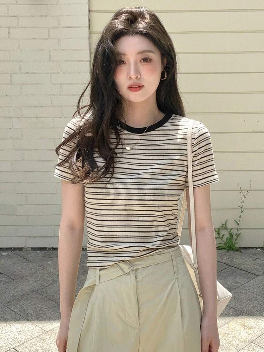 DAZY Women's Summer Striped Printed Casual Short Sleeve T-Shirt Cute Tops - Multicolor - View 1