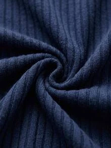 SHEIN Tall Size Women Cotton 2pcs Blue Rib Knitted Dcontrast Colour Slogan Lettered Round Neck Long Sleev - Blue - View 8