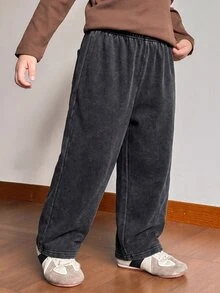 SHEIN Little Byeori 男童休閒運動學院風寬鬆直筒長褲，基礎下身褲，Y2K風格，適合春、夏、秋季，戶外穿著、情人節、旅行、度假、家庭聚會、開學季、婚禮季、晚宴、運動、生日派對 - 彩色 - 查看 3
