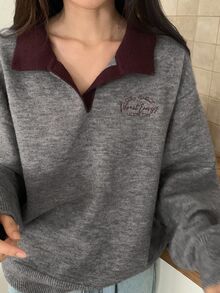 DAZY Women's Contrast Color Korean Style Casual Sweater, Autumn/Winter Cute Tops - Grey - View 4